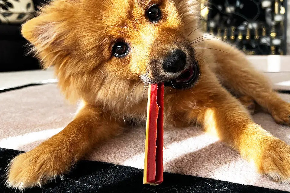 Dog with smoky Fang dental chew