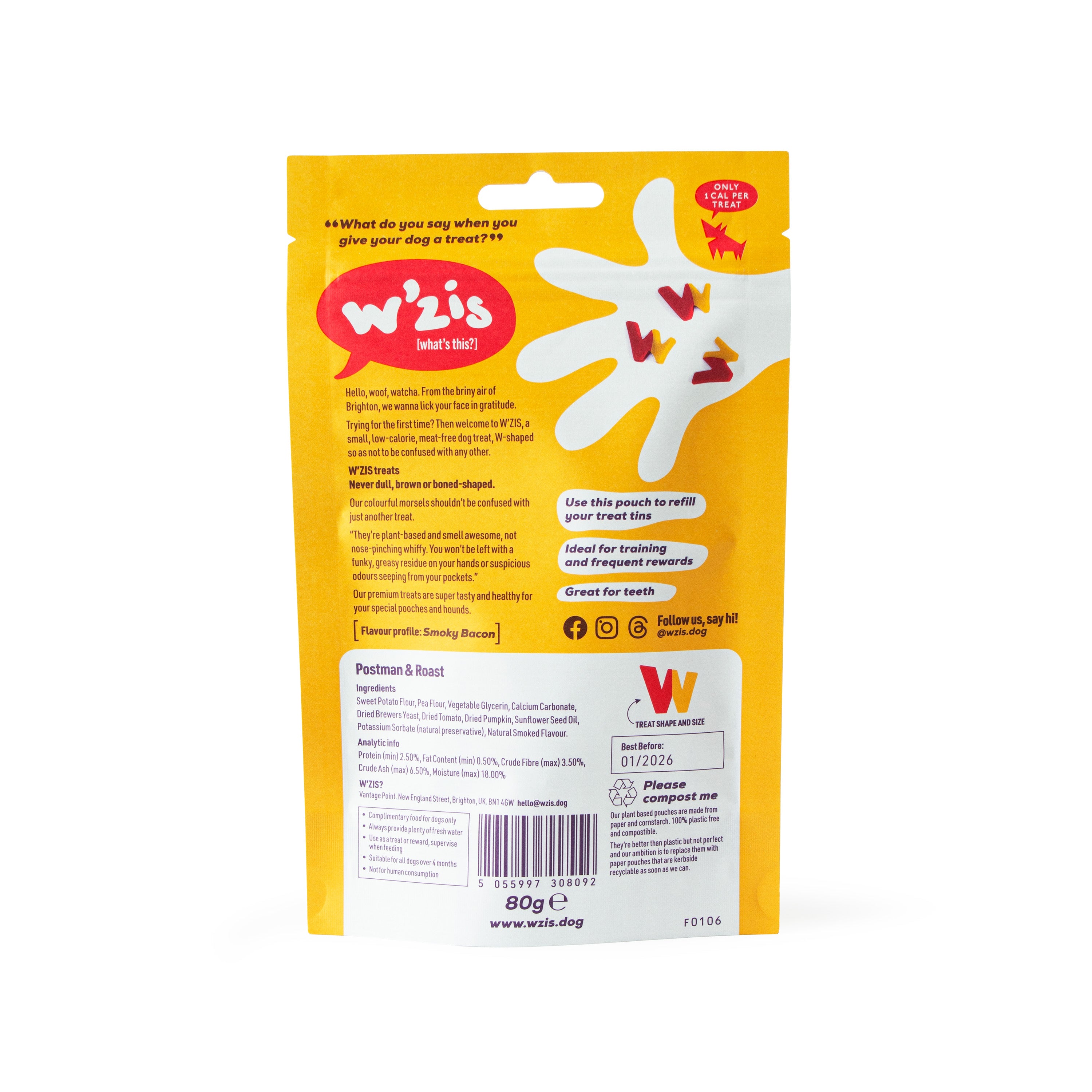 Reward dog treats back of pouch