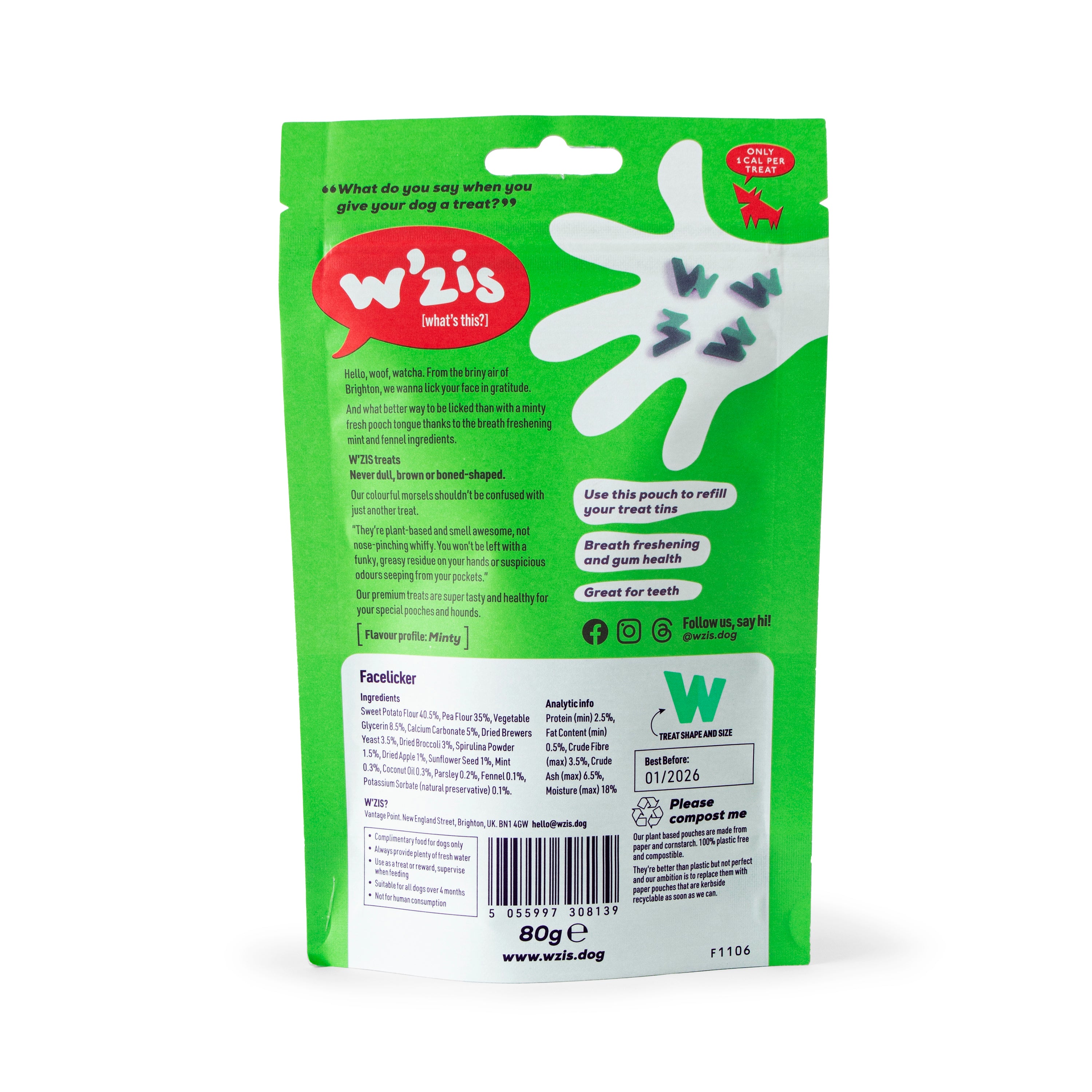 Breath freshening dog treats back of pouch