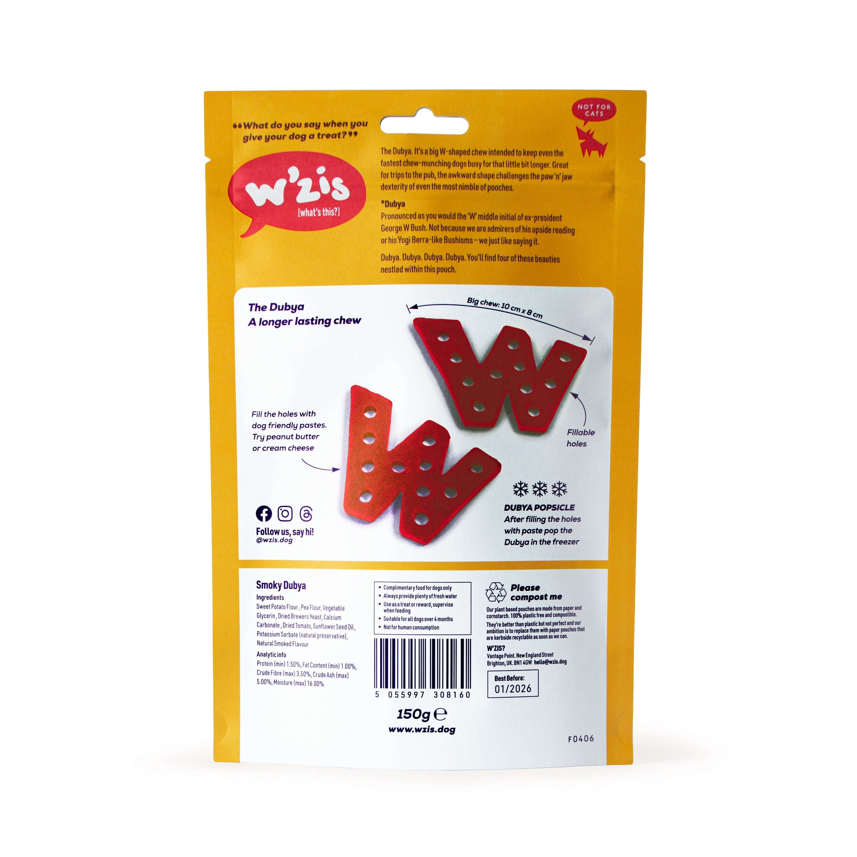Large w-shaped dog chew back of pouch