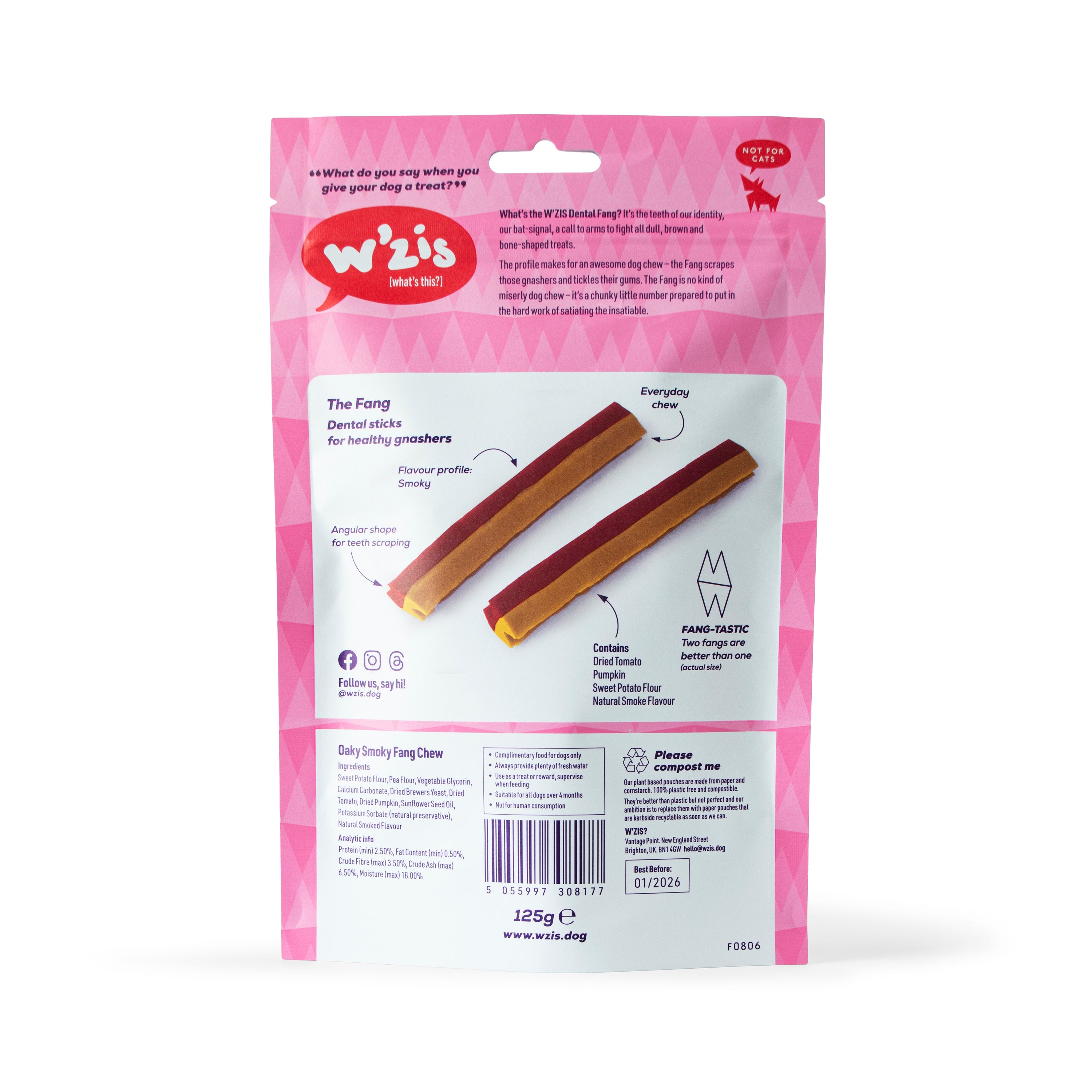 Dental dog chew back of pouch