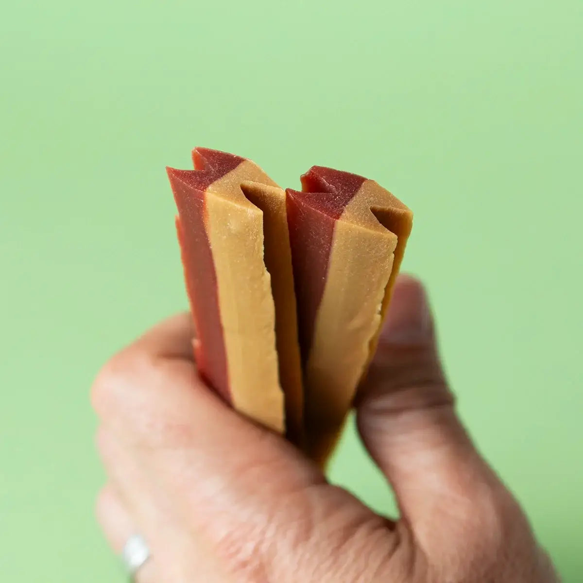 Close-up of two smoky healthy chews from the No-Bone BBQ bundle