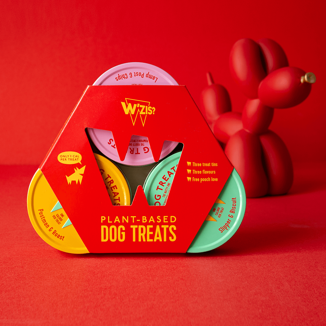 Low-calorie vegan dog treats in W'ZIS Triple Tin Pack