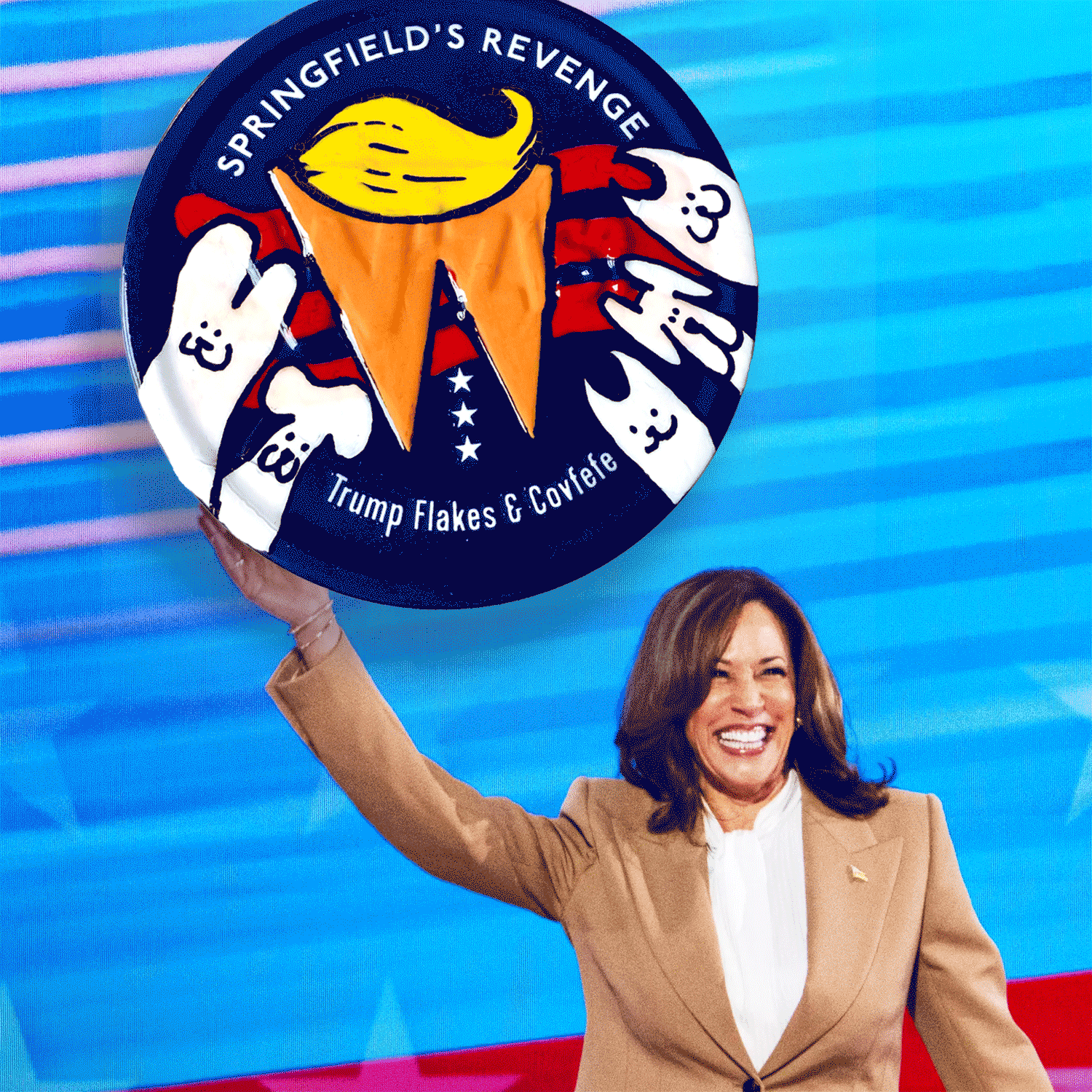 Kamala Harris holding one-off charity dog treat tin