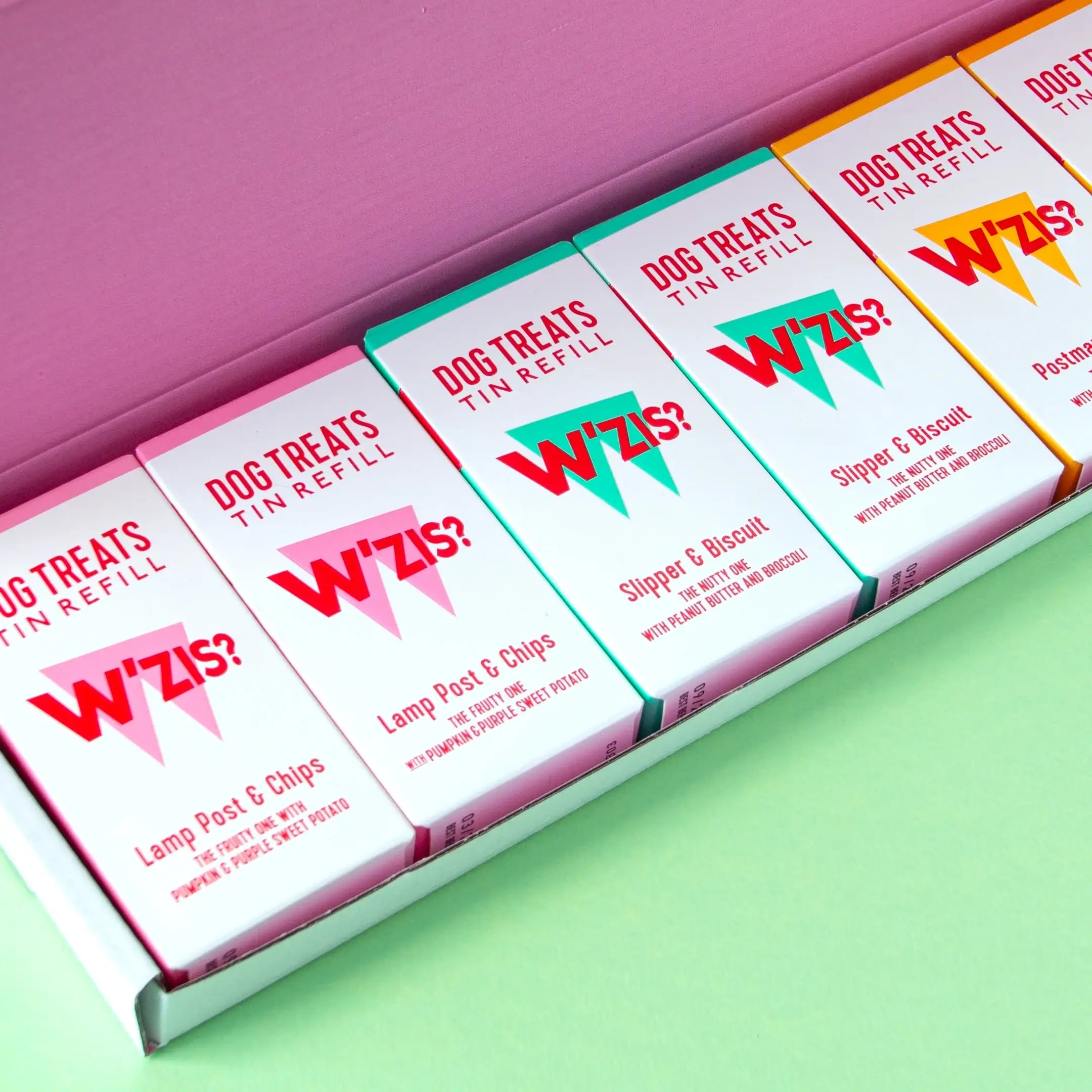 Low-calorie W'ZIS grain-free dog treats in assorted flavours