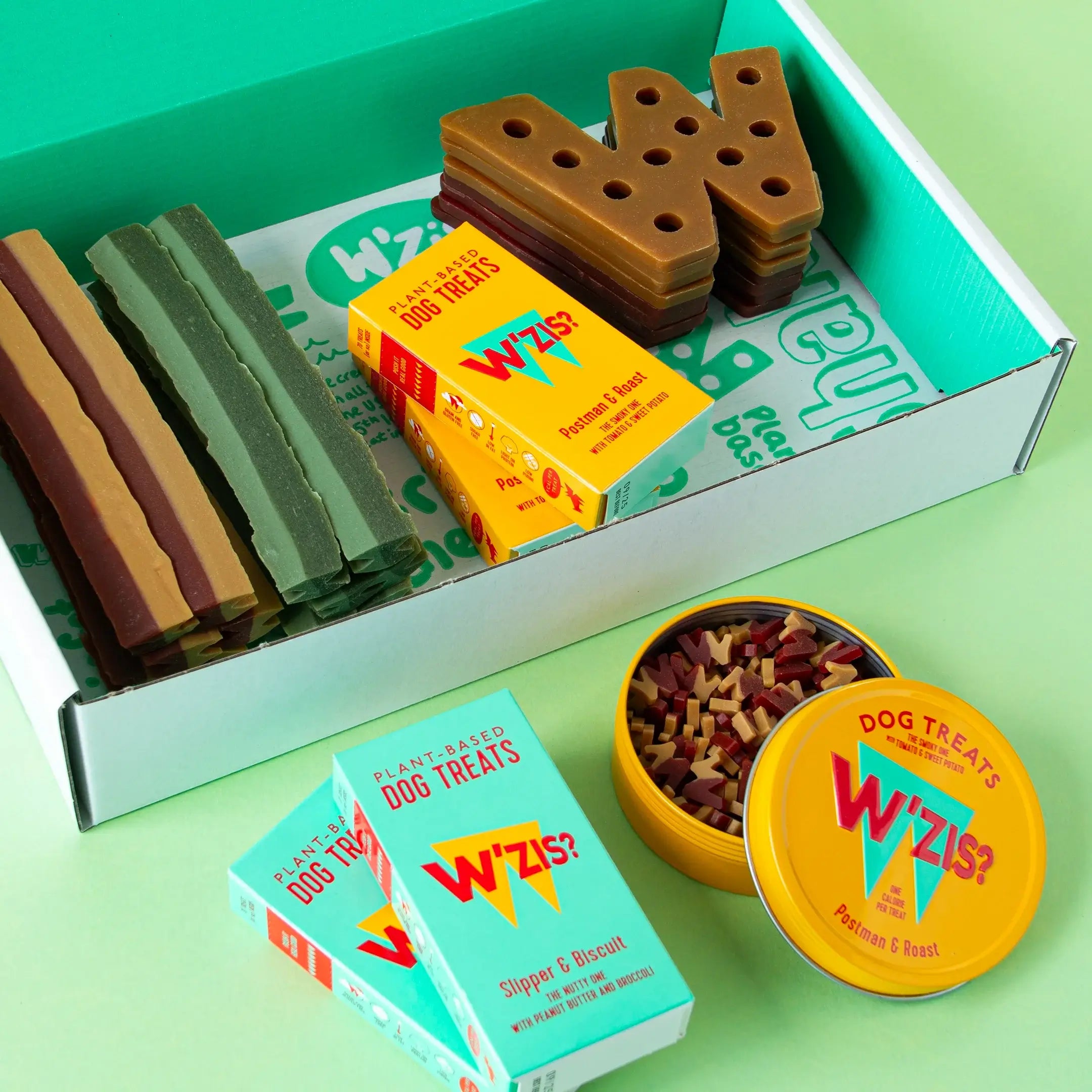 Low-calorie vegan dog treats in the W'ZIS Sampler Box